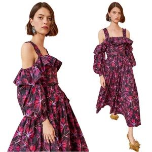 NWOT Ulla Johnson Caprice cold-shoulder Ruffled Floral Poplin midi dress size 4
